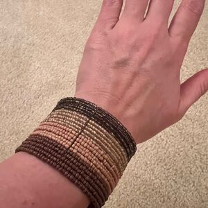 Multi-Strand Seed Bead Cuff Bracelet in Brown and Tan